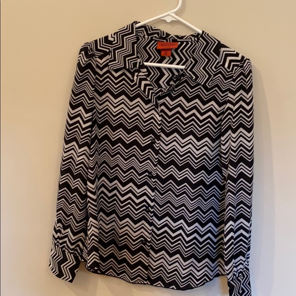 EUC Missoni Blk and Wht striped LS blouse Sz med